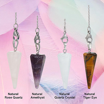 HOBBIESAY 1 Set Hexagonal Cone Natural Gemstone Dowsing Pendulums FIND-HY0003-34-1