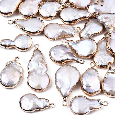 Electroplate Natural Baroque Pearl Keshi Pearl Pendants PEAR-Q008-22G-1