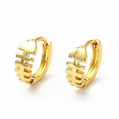 Rack Plating Brass Fishbone Hoop Earrings for Women EJEW-H093-09G-1