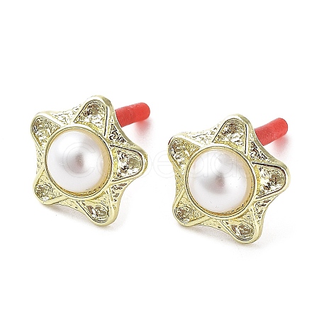 Rack Plating Alloy Star Stud Earrings with ABS Pearl Beaded and 304 Stainless Steel Pin EJEW-B030-05G-1