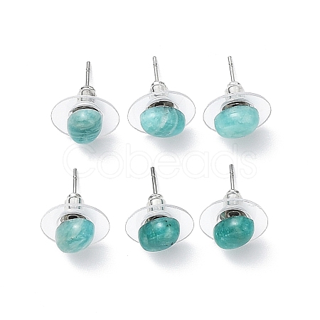 Natural Amazonite Stud Earrings for Women EJEW-E285-01P-02-1