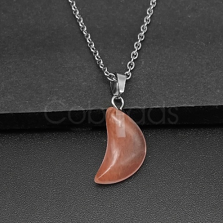 Moon Synthetic Cherry Quartz Glass Pendant Necklaces AK5365-1-1