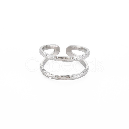 304 Stainless Steel Double Line Open Cuff Ring for Women X-RJEW-S405-200P-1