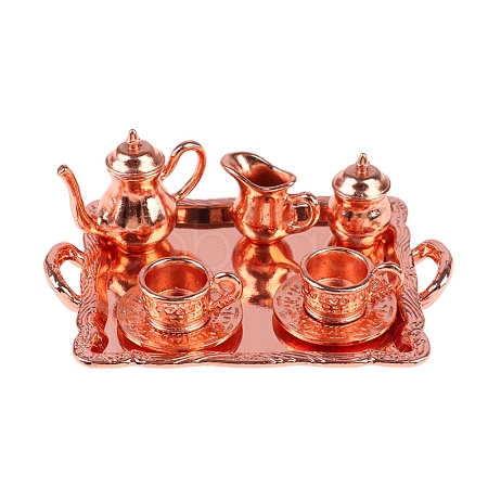 Dollhouse Simulation Mini Alloy Pattern Tea Set Model Ornament PW-WG90939-03-1