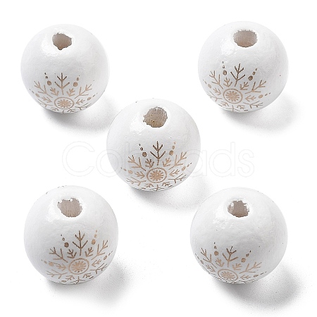 Christmas Printed Schima Wood European Beads WOOD-G023-18B-1