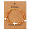 European American Natural Carnelian Beaded Braided Bracelets, Shell Pearl Cross & Heart Adjustable Bracelets for Women, 11 inch(28cm)