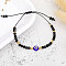 Adjustable Glass Evil Eye Brided Bead Bracelet, Black, 