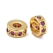 Rack Plating Brass Micro Pave Cubic Zirconia  Beads, Lead Free & Cadmium Free, Long-Lasting Plated, Real 18K Gold Plated, Round, Medium Violet Red, 7.5x3mm, Hole: 3.5mm