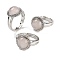 Natural Rose Quartz Round Adjustable Rings, Platinum Plated Brass Finger Rings for Men, Inner Diameter: 18mm