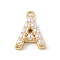 Plastic Imitation Pearl Pendants, with Brass Findings, Golden, Letter A, 14x10x3mm, Hole: 1.3~1.4mm