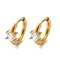 Golden 304 Stainless Steel Hoop Earrings, with Cubic Zirconia, Square, 15x5.5x16.5mm