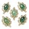 Natural Green Strawberry Quartz Faceted Oval Connector Charms, Rack Plating Brass Micro Pave Clear Cubic Zirconia Flower Links, Golden, 25.5x16x7mm, Hole: 1.2mm