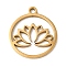 201 Stainless Steel Pendants, Laser Cut, Flat Round with Lotus, Golden, 17x15x1mm, Hole: 1.5mm