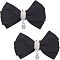 2Pcs Detachable Polyester Bowknot Shoe Decoration, with Alloy Buckle Clip, Crystal Glass Rhinestone, Black, 90x50mm