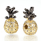 Rack Plating Brass Cubic Zirconia Beads, Long-Lasting Plated, Pineapple, Clear, Gunmetal & Golden, 17x9mm, Hole: 2mm