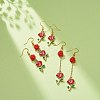 3 Pairs 3 Style Red Alloy Enamel Charms & Rose Beaded Dangle Earrings EJEW-JE05031-04-2