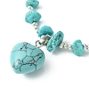 Synthetic Turquoise Heart Charm Bracelet with Chips Beaded Chains BJEW-TA00295-03-2