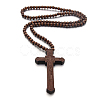 Wood Cross Pendant Necklace with Round Beaded Chains for Men Women RELI-PW0001-024D-2