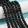 Faceted Round Natural Black Onyx Beads Strands G-S132-01-4