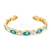 Horse Eye Brass Pave Clear Cubic Zirconia Evil Eye Open Cuff Bangles with Enamel for Women BJEW-S147-06G-01-1