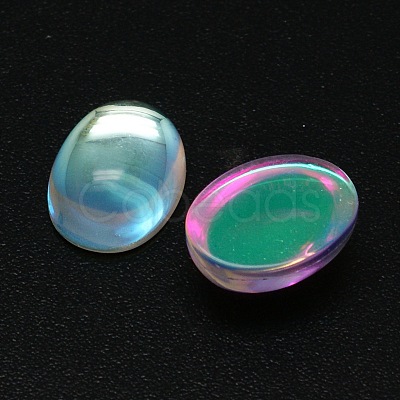 Oval AB Color Plated Glass Cabochons G-J339-01-13x18mm-1