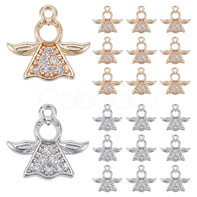 PandaHall Elite 20Pcs 2 Colors Rack Plating Brass Micro Pave Clear Cubic Zirconia Charms KK-PH0009-43-1