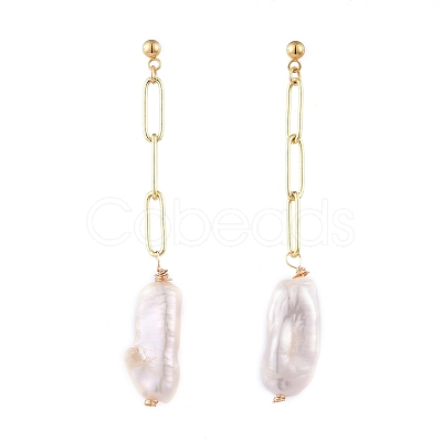 Nuggets Natural Keshi Pearl Dangle Stud Earring EJEW-JE04175-1