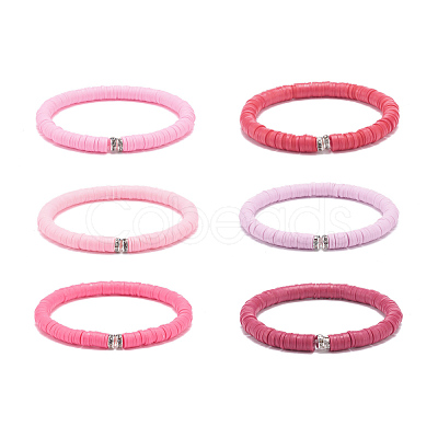 6Pcs 6 Colors Handmade Polymer Clay Heishi Surfer Stretch Bracelet Sets BJEW-JB08690-1