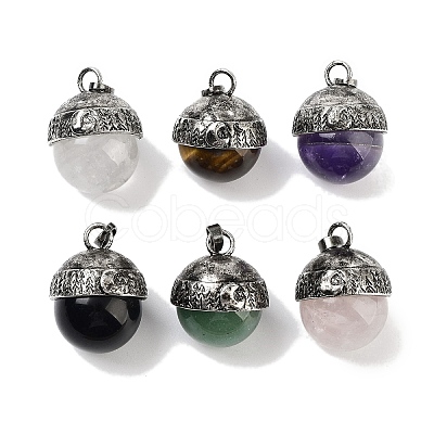 Natural Mixed Gemstone Sphere Pendants G-Q163-07AS-1