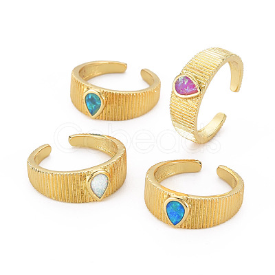 Teardrop Natural Opal Cuff Ring for Women RJEW-T016-33-NF-1