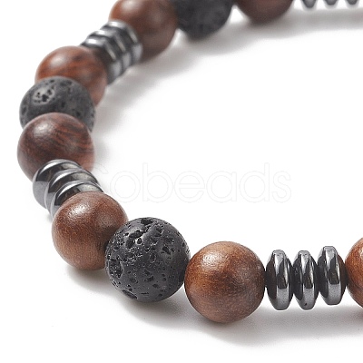 Gemstone & Wood Beaded Stretch Bracelet for Women BJEW-JB09153-1