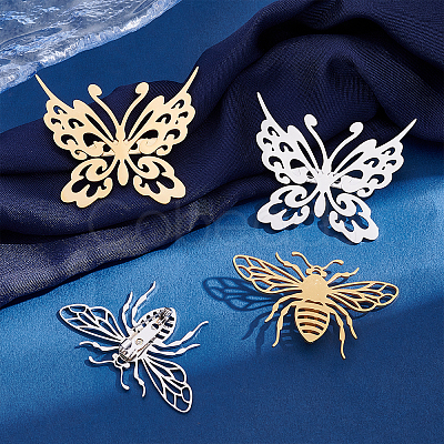 Unicraftale 4Pcs 4 Style Butterfly & Bee Brooches STAS-UN0034-84-1