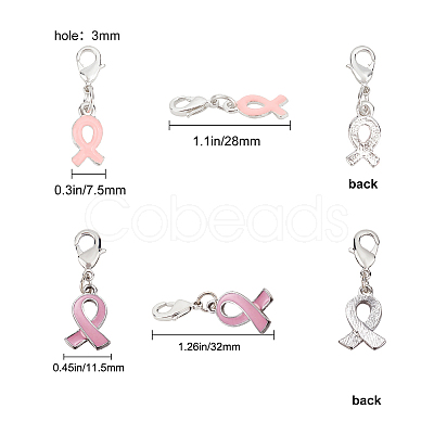 SUNNYCLUE October Breast Cancer Pink Awareness Ribbon Alloy Enamel Pendants ENAM-SC0001-69-1