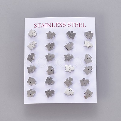 Tarnish Resistant 304 Stainless Steel Kitten Stud Earrings EJEW-F227-08P-1