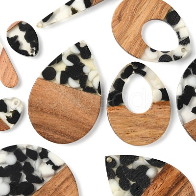 10Pcs 5 Style Resin & Walnut Wood Pendants RESI-LS0001-44-1