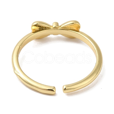 Rack Plating Bowknot Brass Open Cuff Ring for Women KK-B092-39G-1