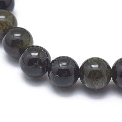 Natural Golden Sheen Obsidian Bead Stretch Bracelets BJEW-K212-B-020-1