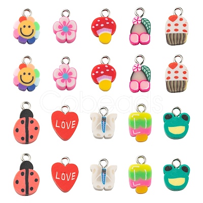 200Pcs 10 Style Handmade Polymer Clay Pendants CLAY-LS0001-15-1