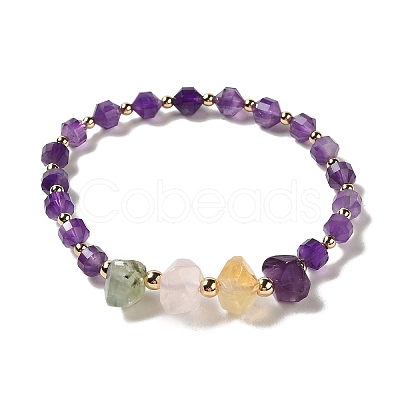 Faceted Natural Amethyst Stretch Beaded Bracelets BJEW-P318-01G-03-1