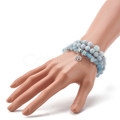 Natural Aquamarine Beads Stretch Bracelet Set for Men Women Girl Gift BJEW-JB06709-1