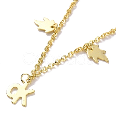 201 Stainless Steel Elephant & Leaf & Word OK Charms Bracelet with 304 Stainless Steel Chains for Women BJEW-C019-29G-1