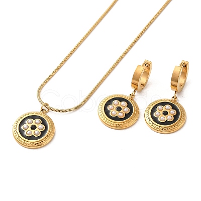 Ion Plating(IP) Flower Golden 304 Stainless Steel Enamel Jewelry Set SJEW-H306-07G-02-1