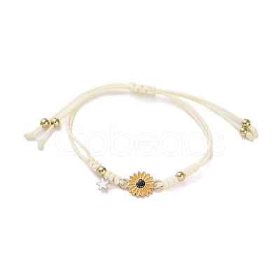 Sunflower Alloy Enamel Charms Braided Bracelets BJEW-A016-01A-1