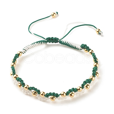 Eye Shape Brass Braided Bead Bracelet BJEW-TA00114-01-1