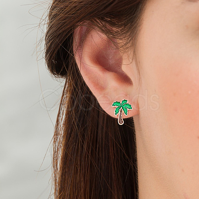 ANATTASOUL 6 Pair 6 Style Watermelon & Cherry & Banana & Tree Enamel Stud Earrings Set EJEW-AN0001-34-1