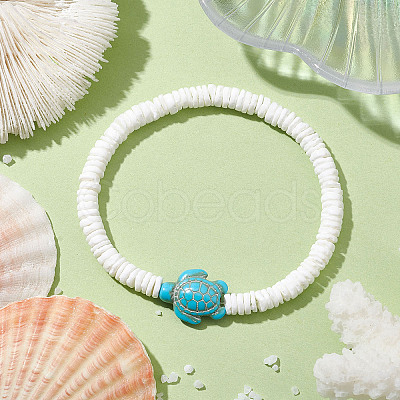 Summer Beach Sea Turtle Dyed Synthetic Turquoise Bead Bracelets BJEW-JB10313-01-1