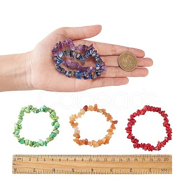 7Pcs 7 Colors Unisex Chip Natural & Synthetic Gemstone Beaded Stretch Bracelets BJEW-SZ0001-017-1