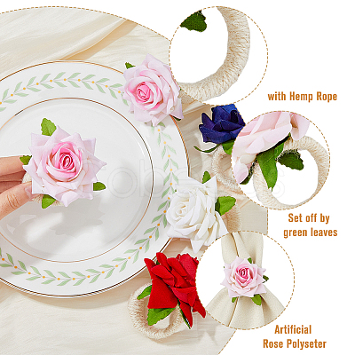 HOBBIESAY 8Pcs 4 Style Artificial Rose Polyseter Napkin Rings DJEW-HY0001-02-1