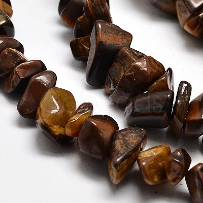 Chip Natural Tiger Eye Beads Strands G-N0134-09-1