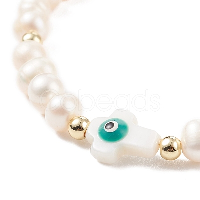 Natural Shell & Pearl Braided Bead Bracelet BJEW-JB08237-04-1